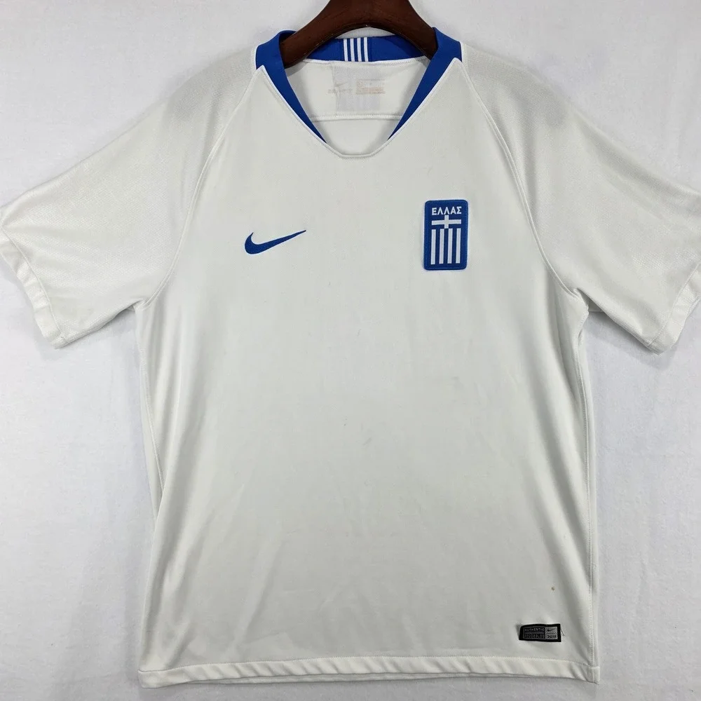 Nike Greece 2018 Home Soccer Jersey Men's Large White Blue Dri-Fit 893880-100